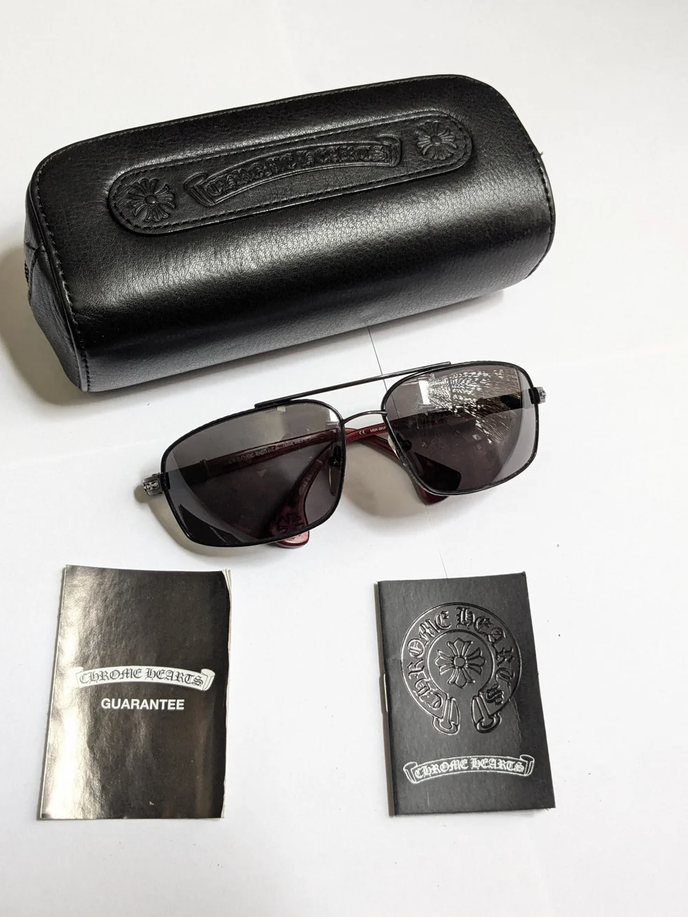 Chrome Hearts The Beast Sunglasses Black Red Aviator Gray Lens Cross